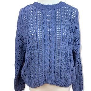KENDALL & KYLIE open knit chenille style oversized boxy fit sweater in denim xs